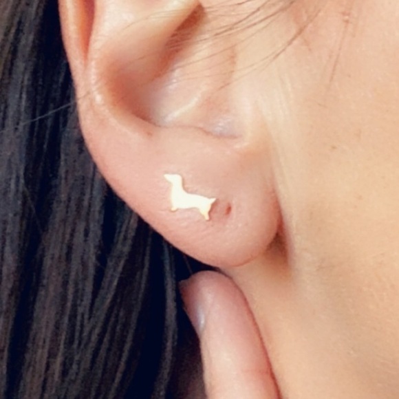 Rose Gold Weiner Dog Tiny Stud Earrings - Picture 3 of 9
